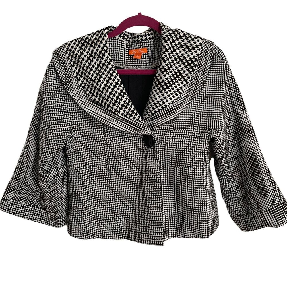 Ella Rose‎ Sz 4 Jacket Cropped Vintage Vibe Black White Houndstooth Check Lined